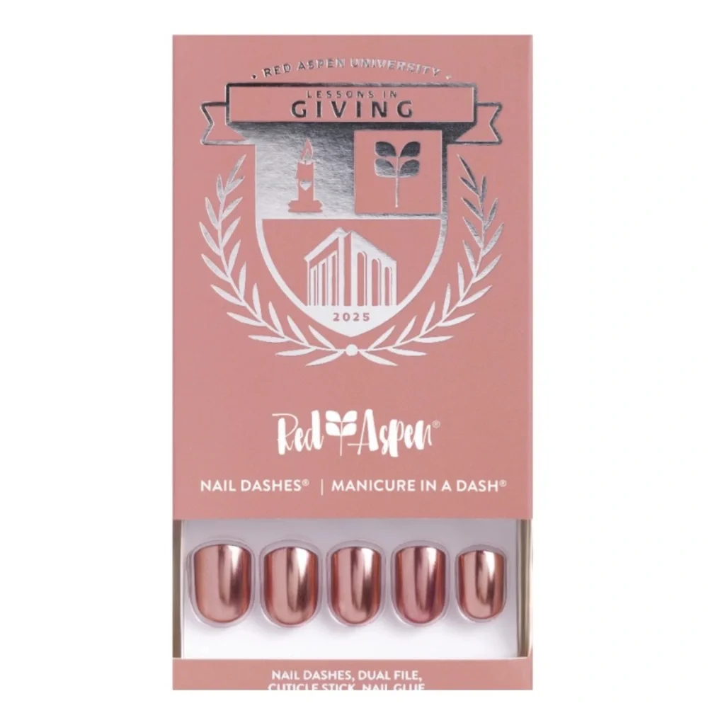 NEW 𝙍𝙚𝙙 𝘼𝙨𝙥𝙚𝙣 Press-On Rose Gold Chrome Short Square Lessons in Giving